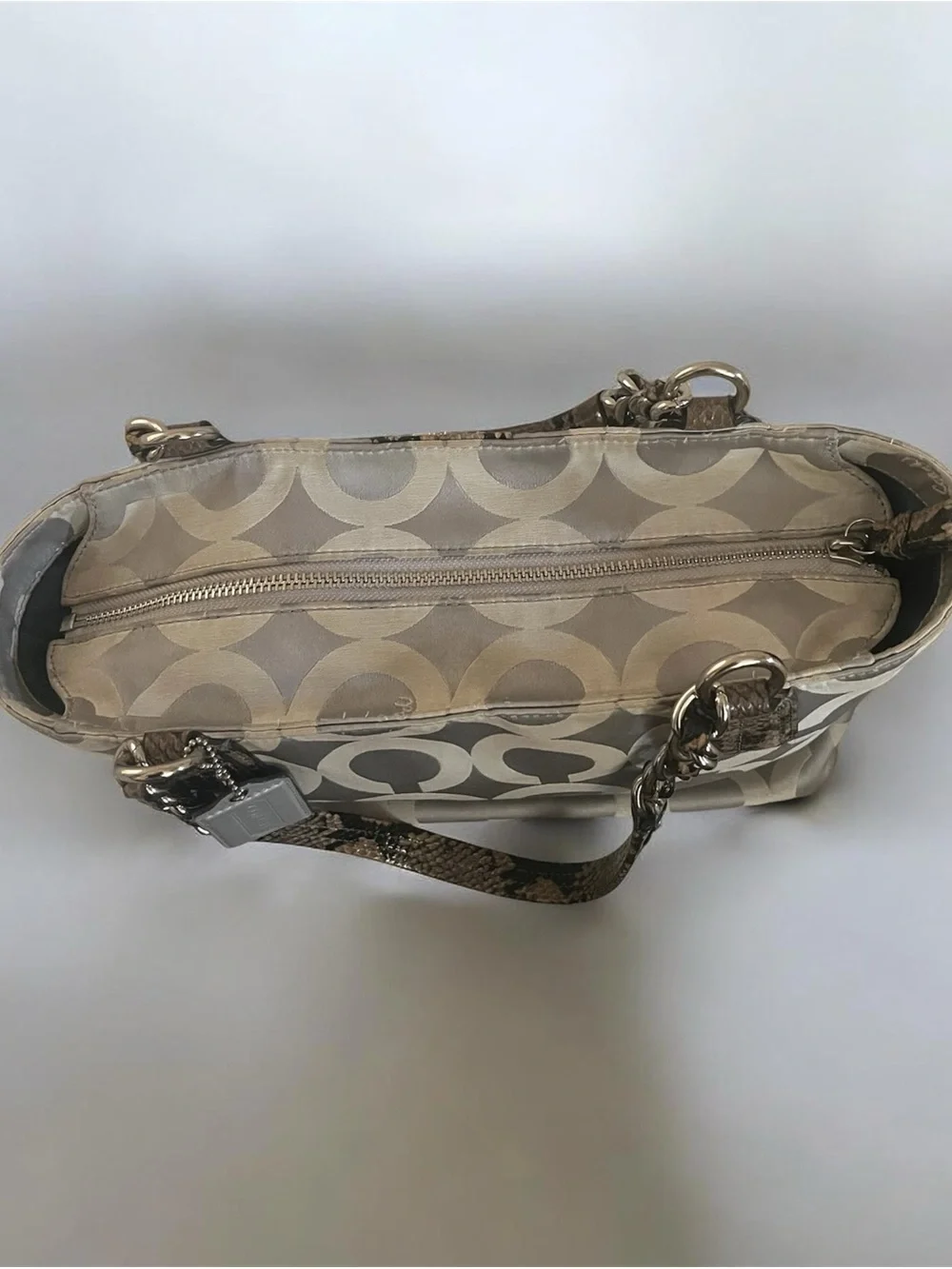 Coach Madison Op Art Signature Sateen Shoulder Tote Chain Handles EUC